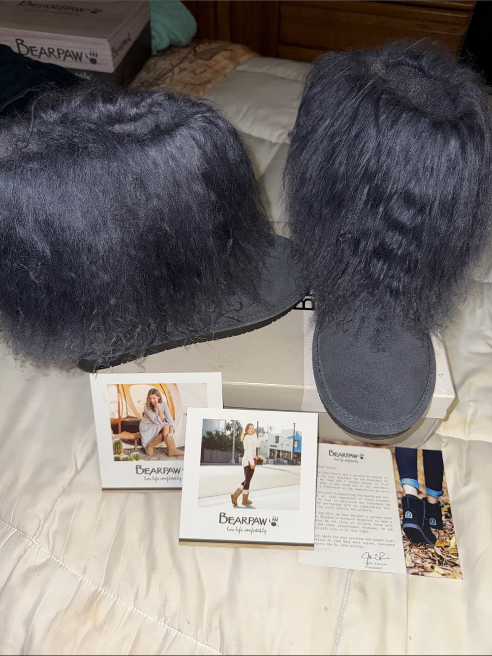 BearPaw Black Faux-Fur Cuff BOO Winter Boots